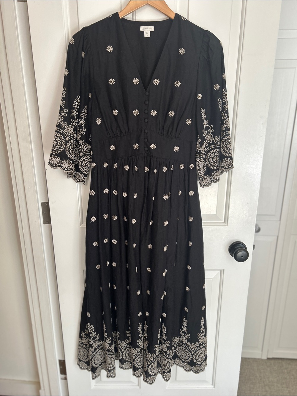 Garnet Hill Lana Organic-Cotton Embroidered Dress - Ebony/Oat - Size 4